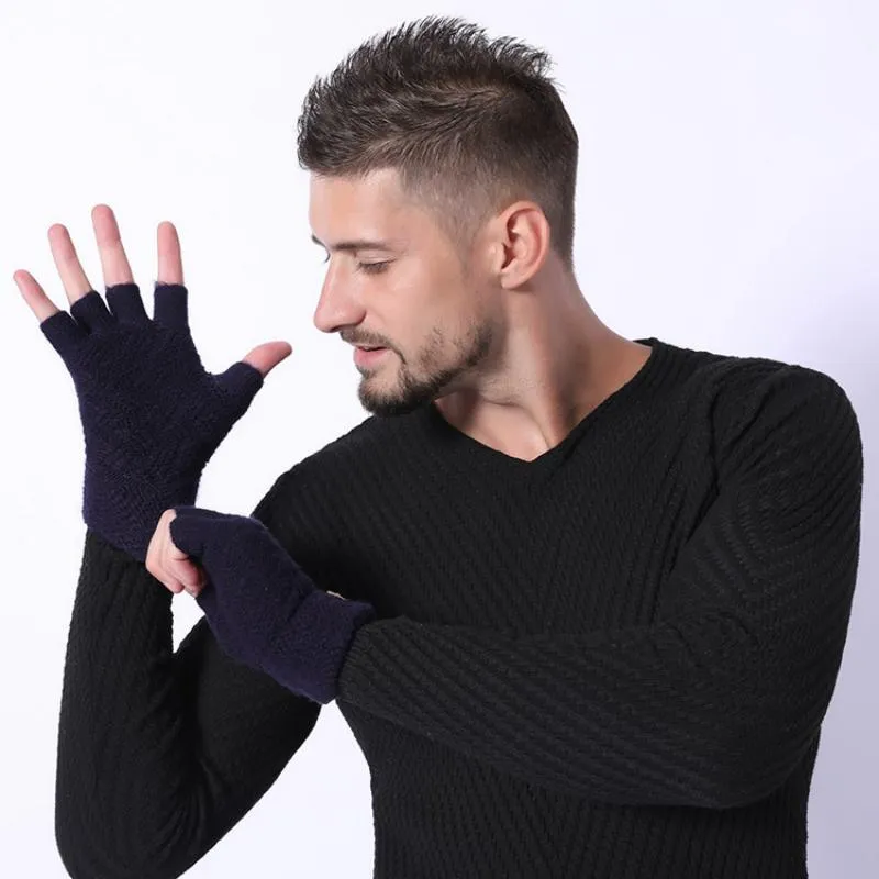 Men's Winter Woolen Knitted Fingerless Gloves