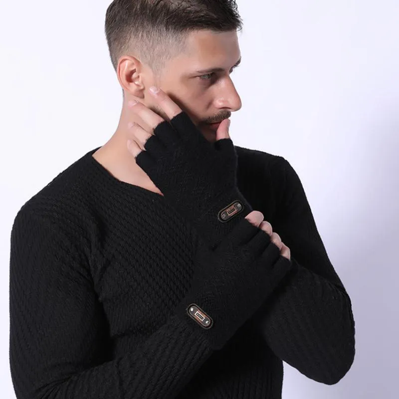 Men's Winter Woolen Knitted Fingerless Gloves