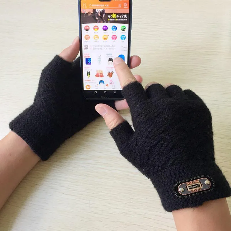 Men's Winter Woolen Knitted Fingerless Gloves