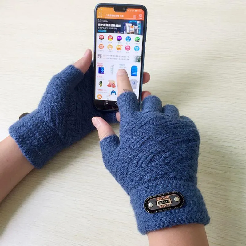 Men's Winter Woolen Knitted Fingerless Gloves