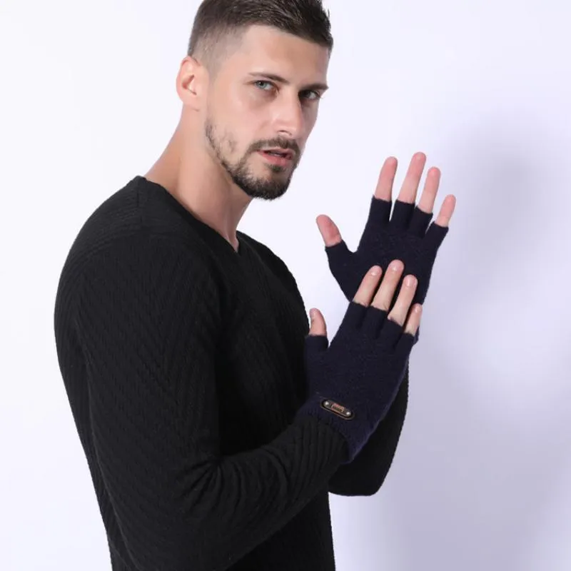 Men's Winter Woolen Knitted Fingerless Gloves