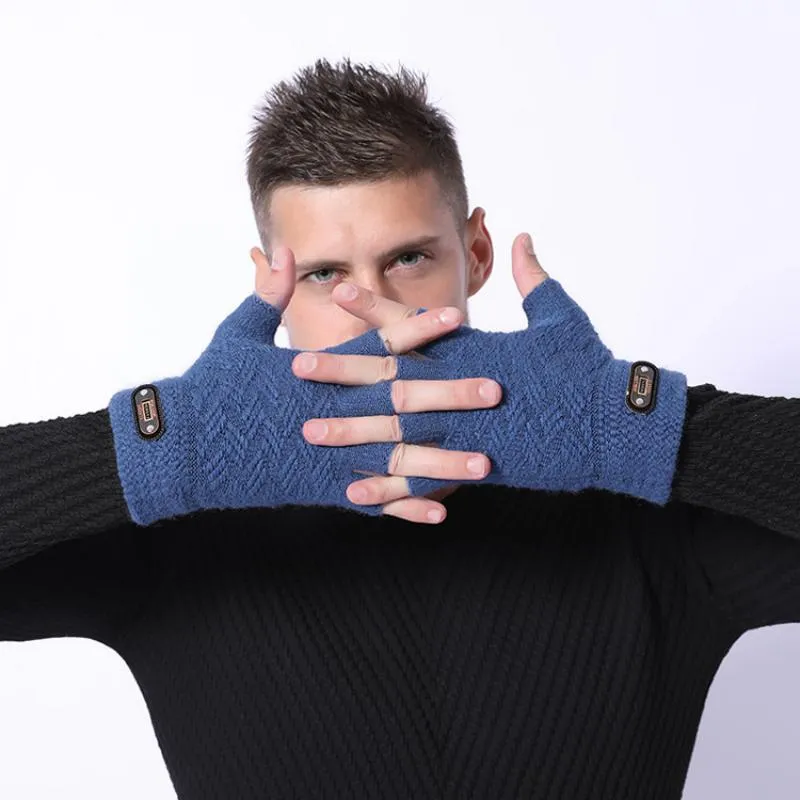 Men's Winter Woolen Knitted Fingerless Gloves