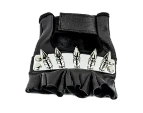 Metal Plate  Spike Genuine Leather Fingerless Gloves Pair