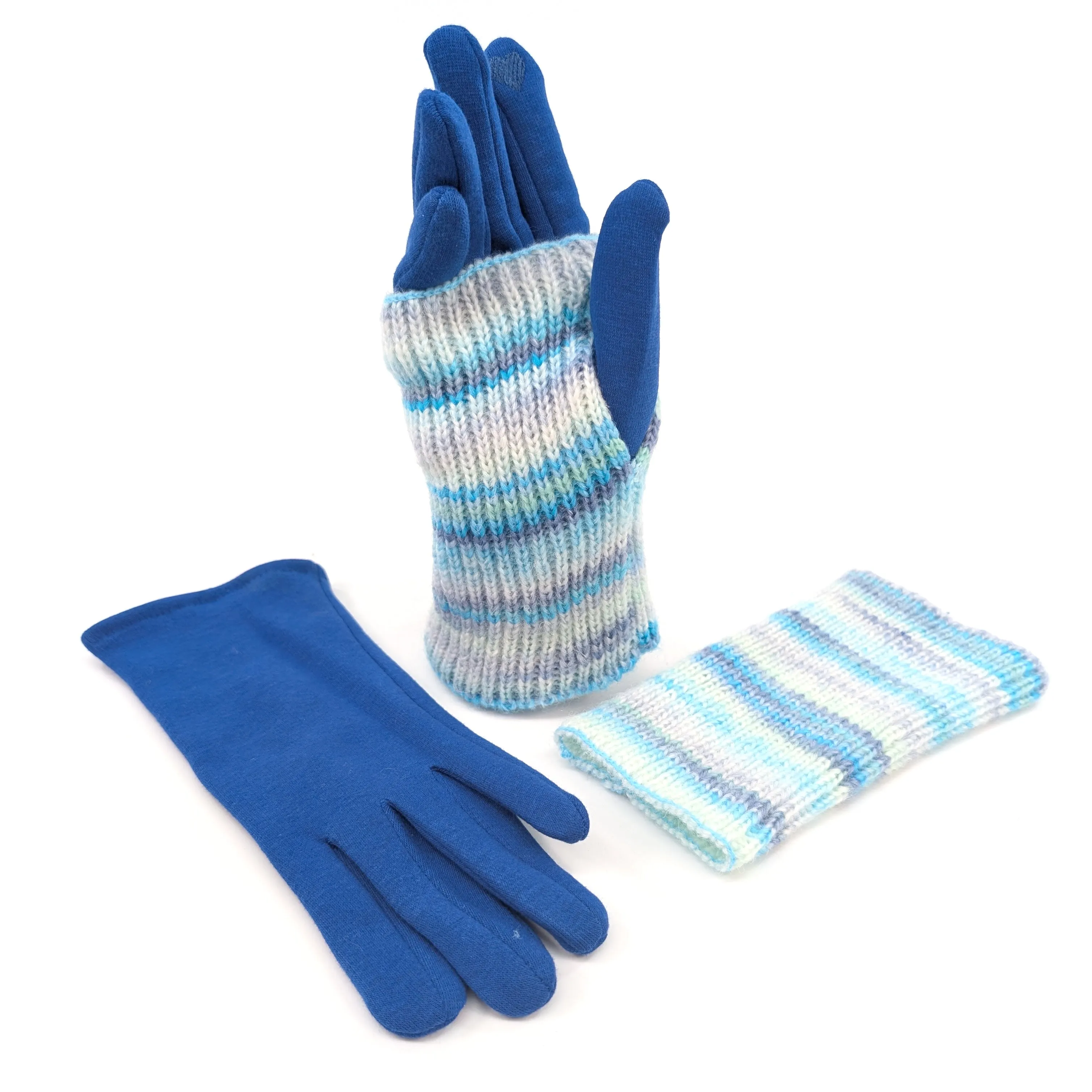 Multi Striped Two in One Gloves - Ocean Waves