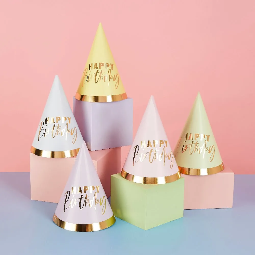 Pastel 'Happy Birthday' Party Hats (x10)