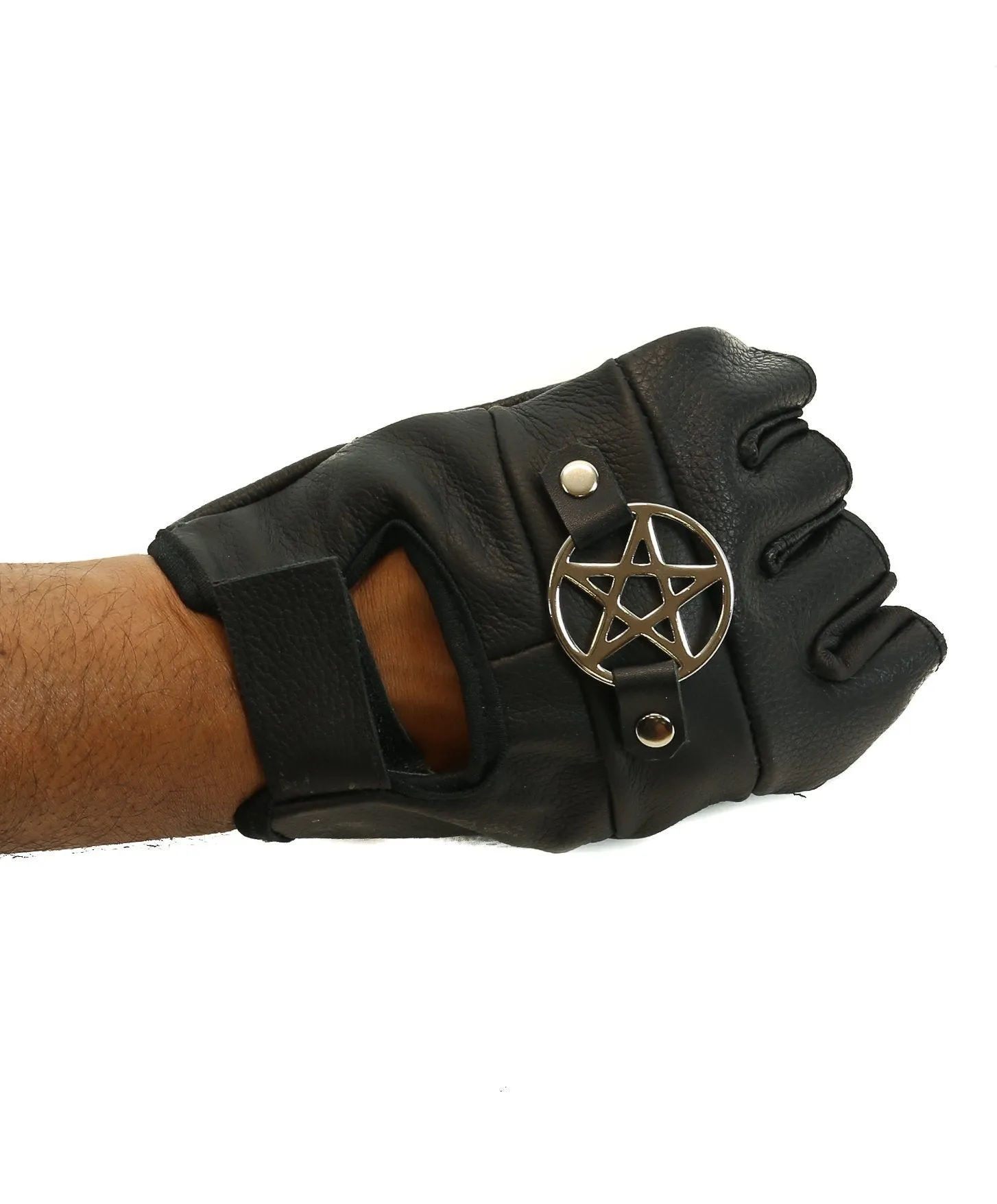 Pentagram Genuine Leather Fingerless Gloves