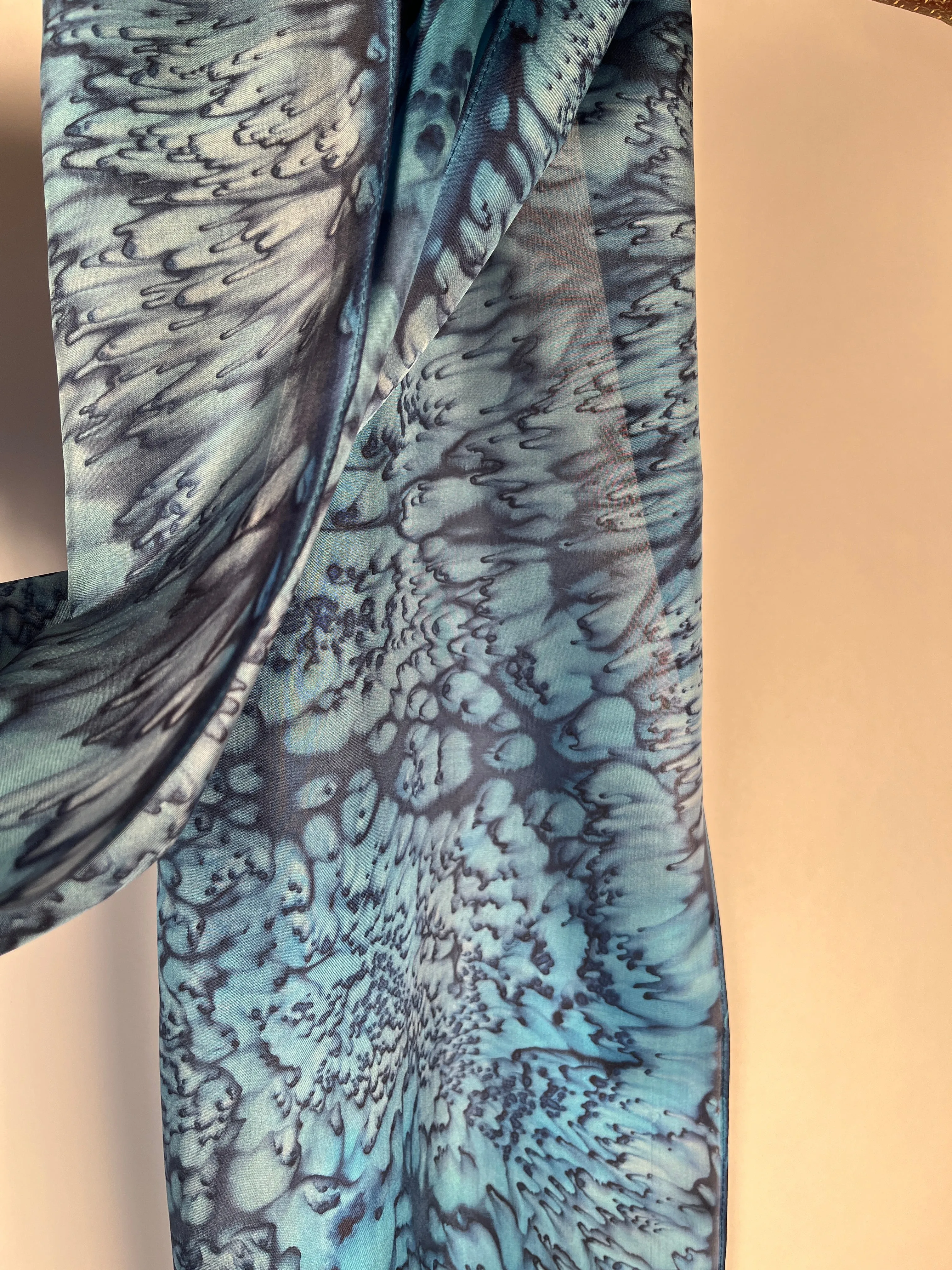 "Deep Sea Navy Mermaid" - Hand-dyed Silk Scarf - $125