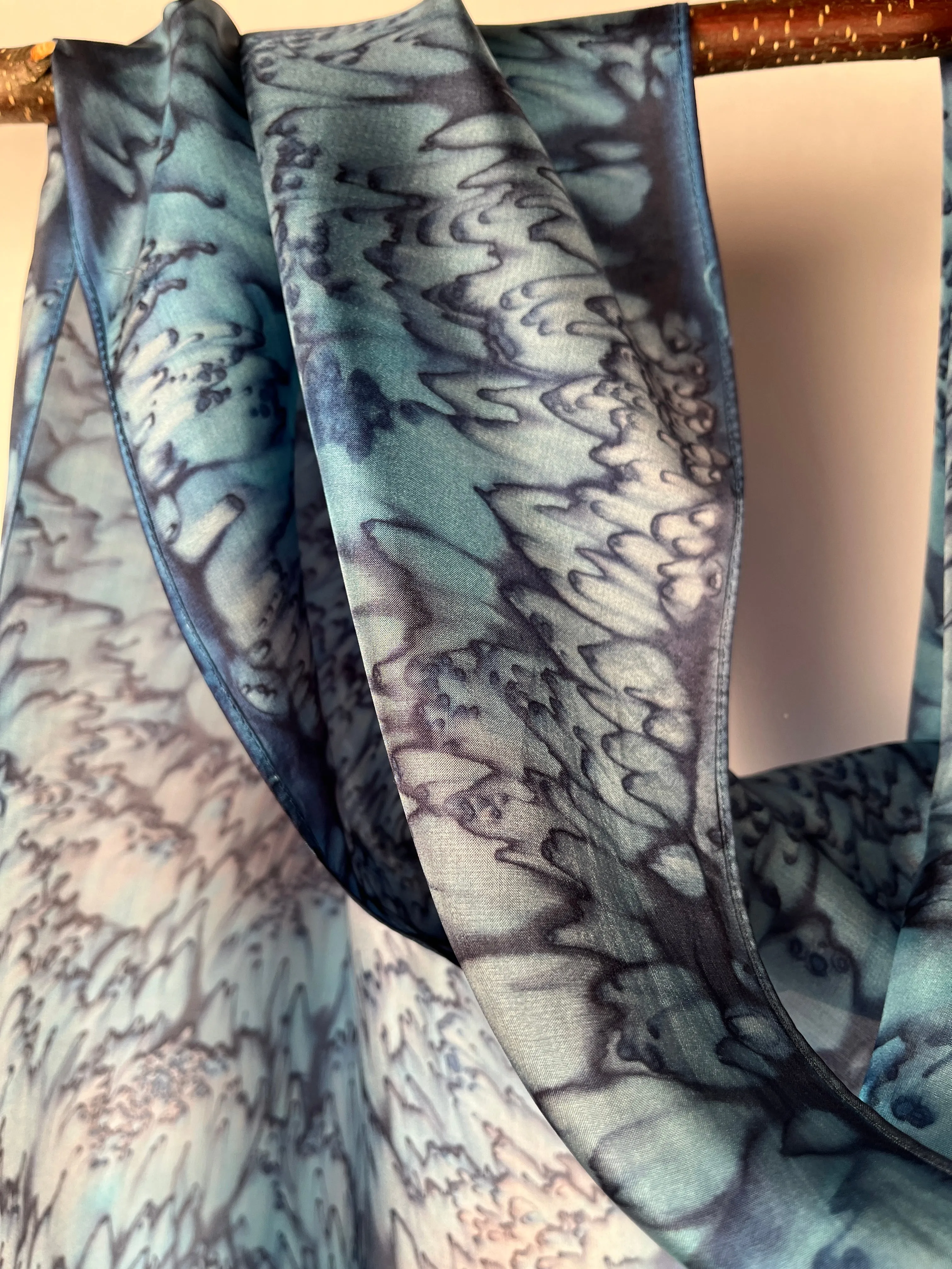 "Deep Sea Navy Mermaid" - Hand-dyed Silk Scarf - $125