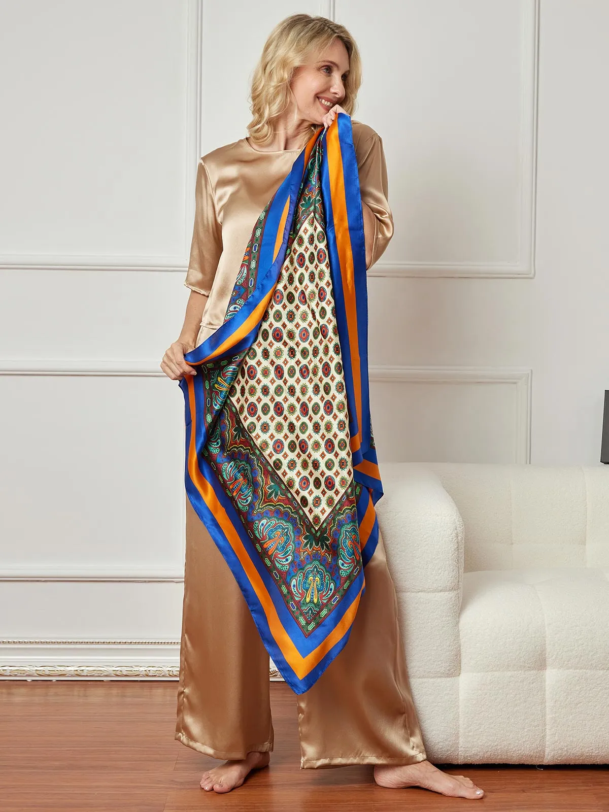 Silk Bohemian Square Scarf / Shawl 86x86cm