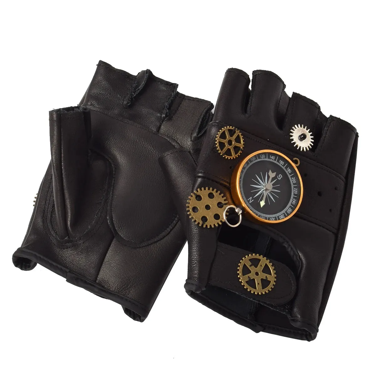 Steampunk PU Leather Fingerless Compass Gloves