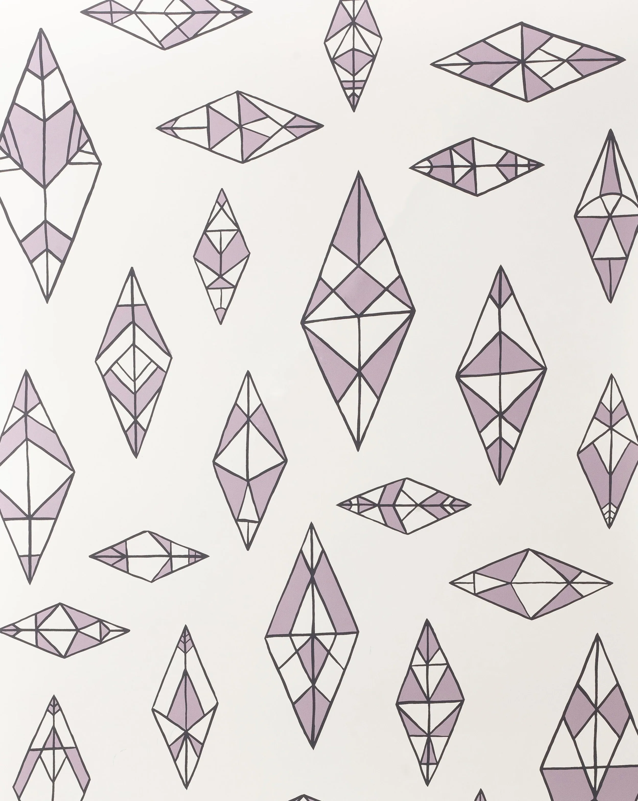 Summer - Lilac and Charcoal on Cream - Residential Wallpaper