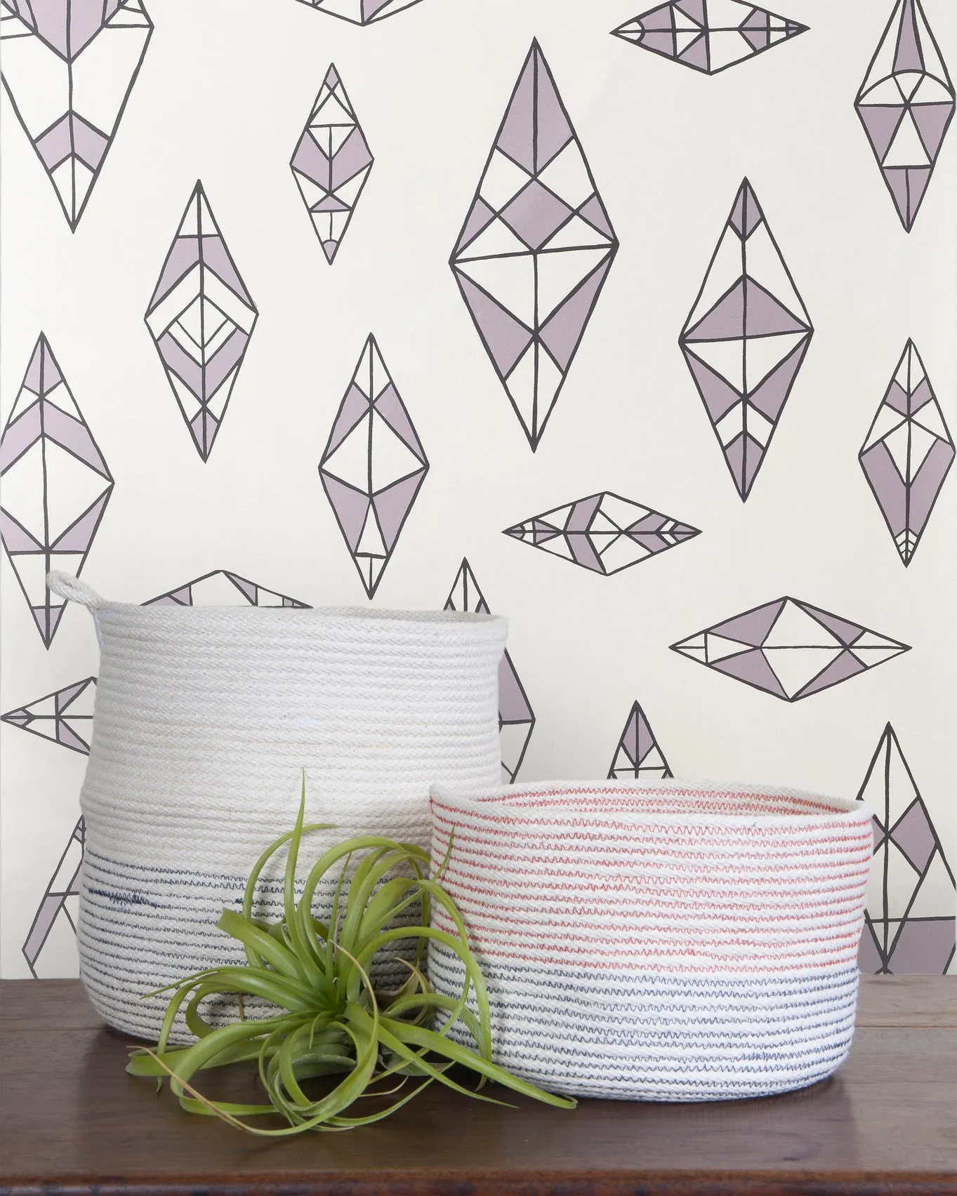 Summer - Lilac and Charcoal on Cream - Residential Wallpaper