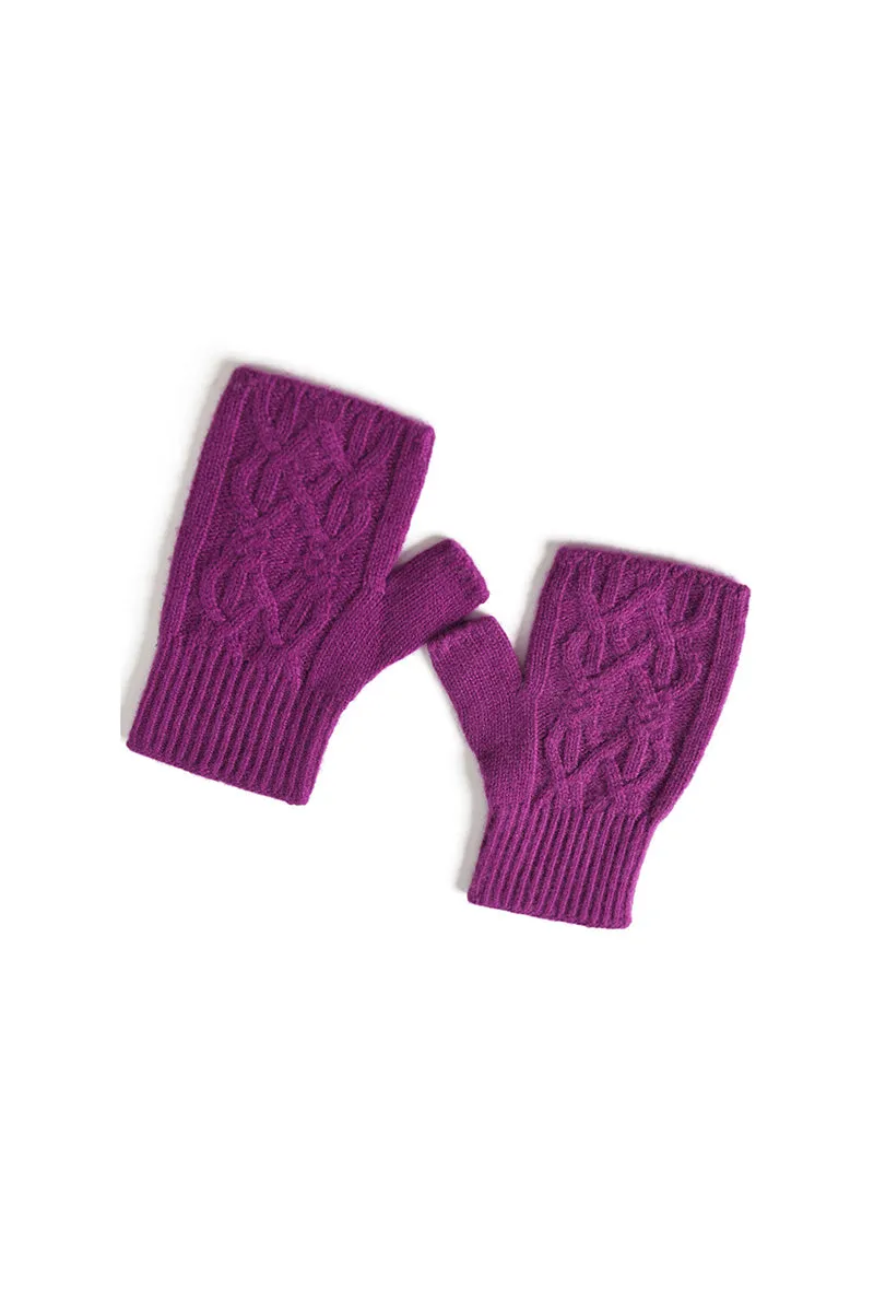 Thick Cashmere Cable Knit Fingerless Gloves