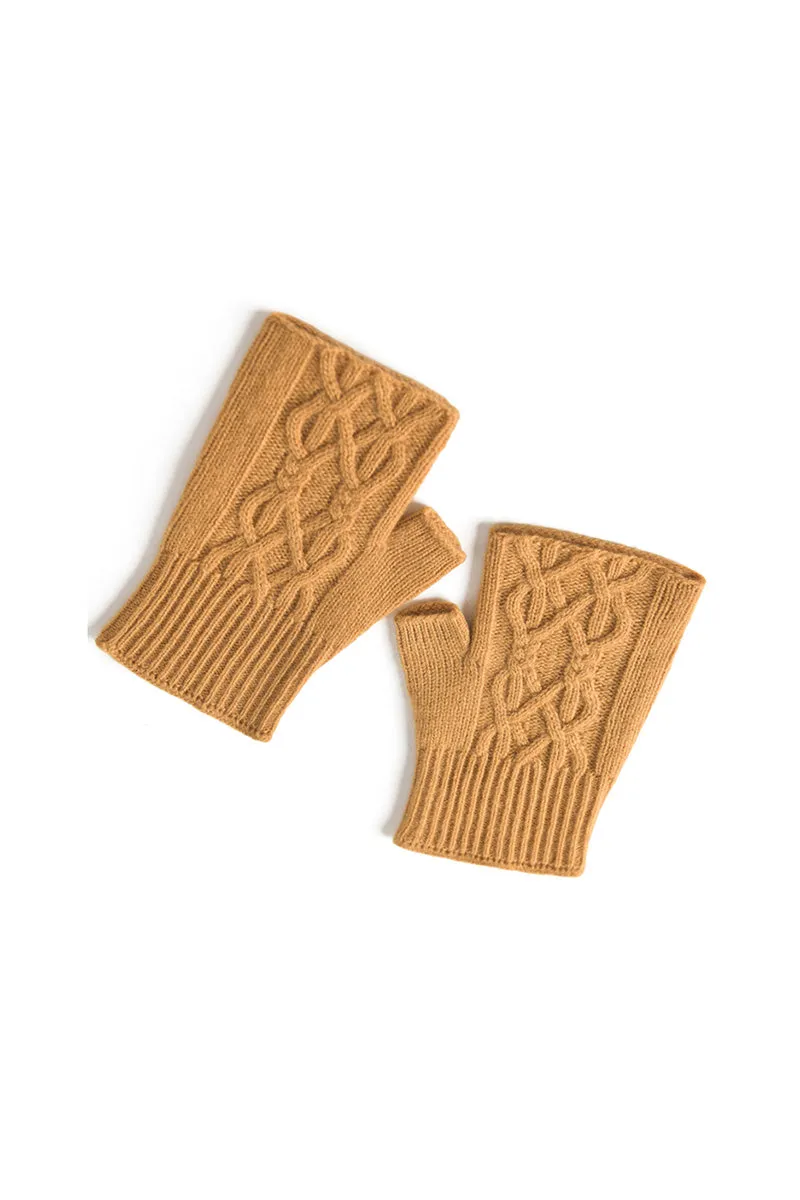 Thick Cashmere Cable Knit Fingerless Gloves