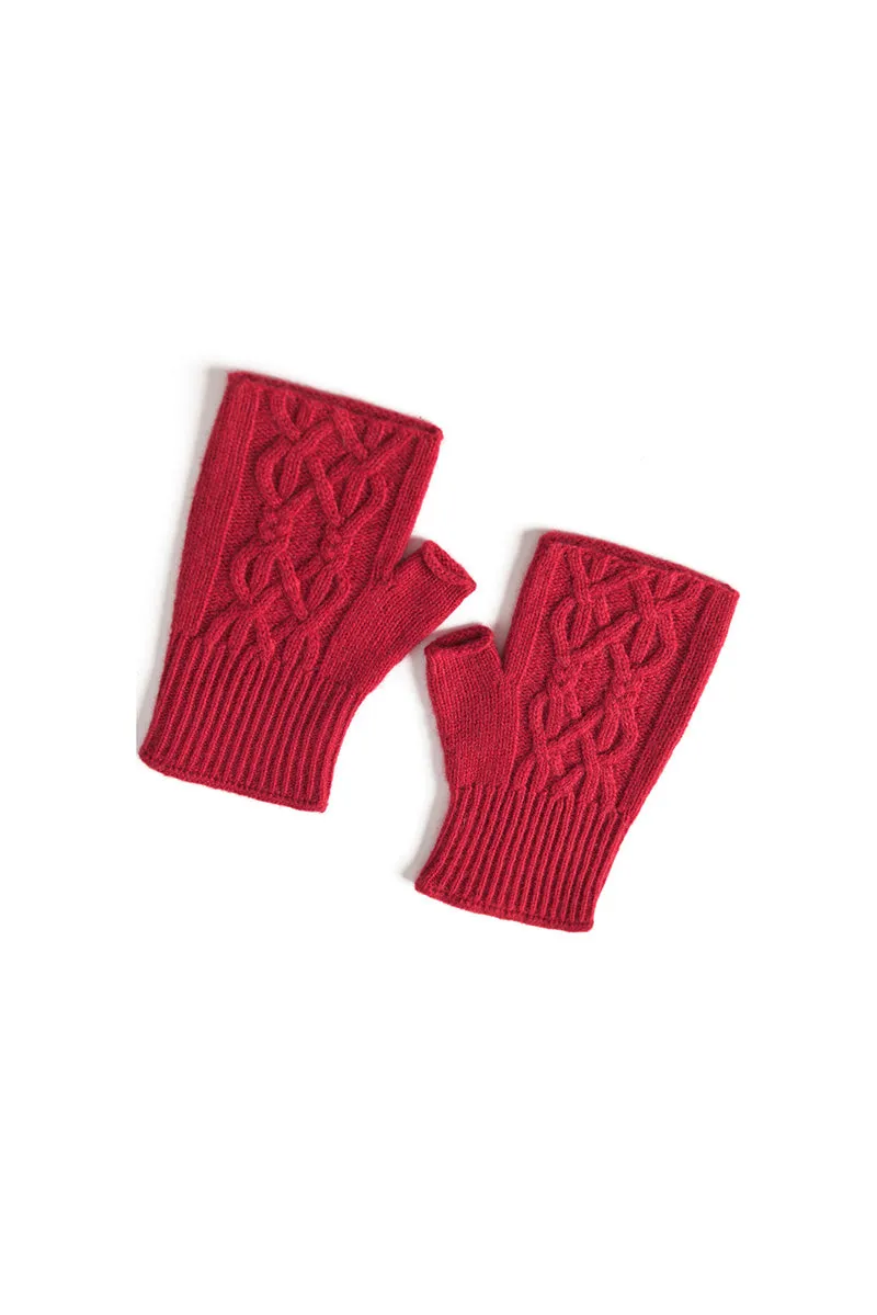 Thick Cashmere Cable Knit Fingerless Gloves