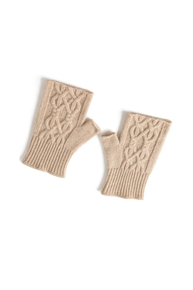 Thick Cashmere Cable Knit Fingerless Gloves