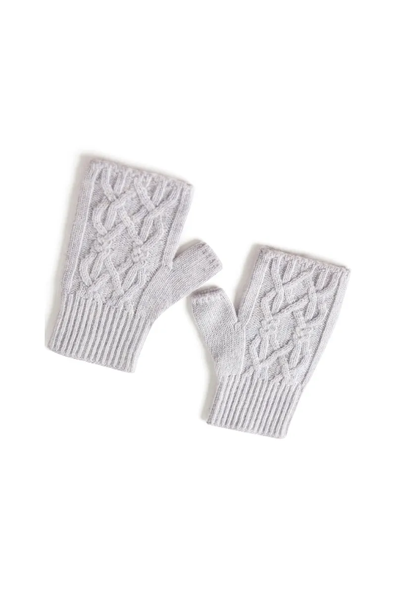 Thick Cashmere Cable Knit Fingerless Gloves