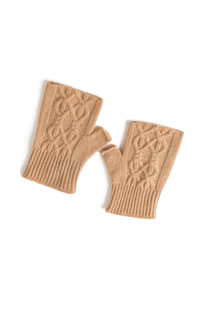 Thick Cashmere Cable Knit Fingerless Gloves