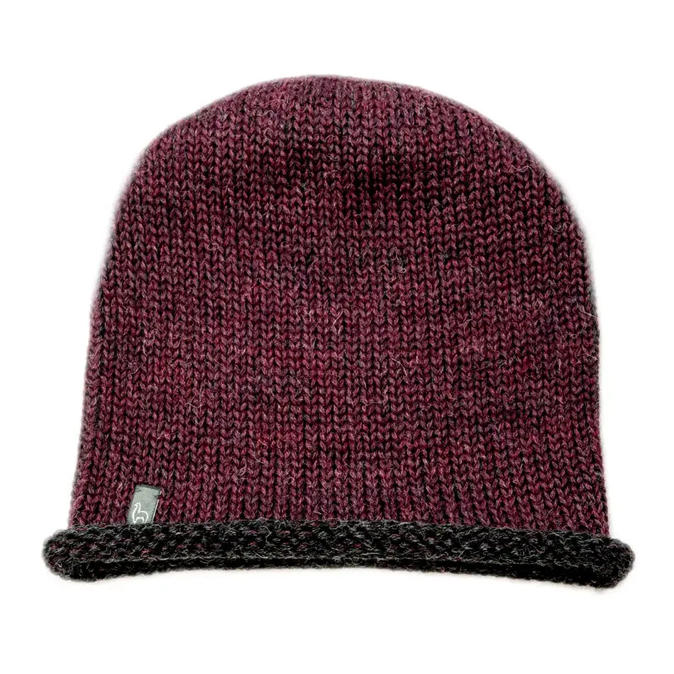 Unisex 100% Baby Alpaca Roll Hat - Wine, Peru