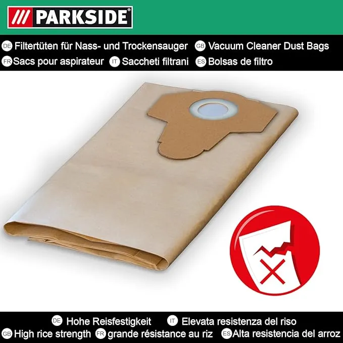 Vacuum Cleaner Bags Set of 5 for Parkside Lidl Wet Dry Vacuum Cleaner PNTS 1400, 1500 A1, B1, B2, B3, C1, C3, D1, E2 | 30L Wet & Dry Series Vacuum Cleaner 5