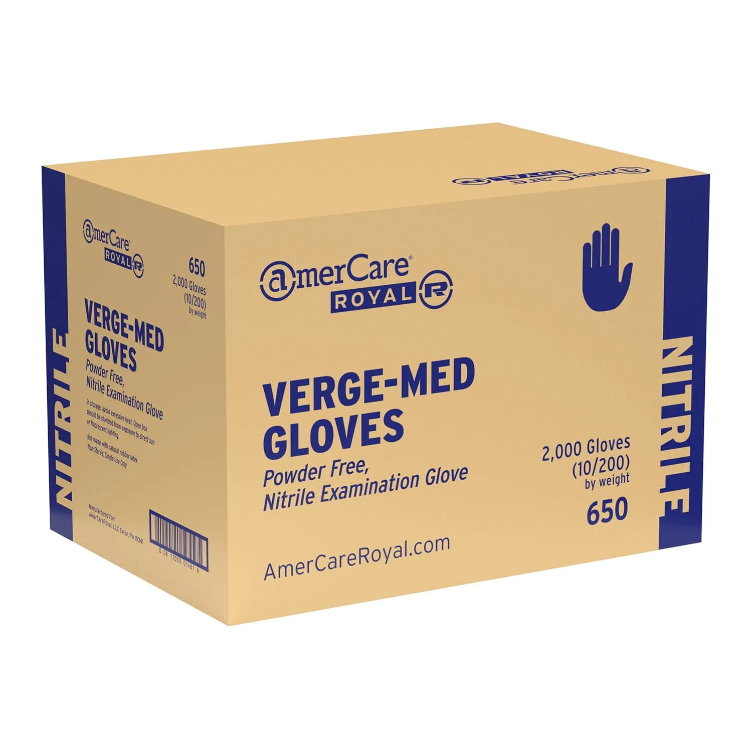 Verge-Med Powder Free Nitrile Exam Gloves, Case of 2,000