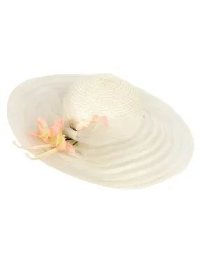 White Seventies Sun Hat Floral Decor