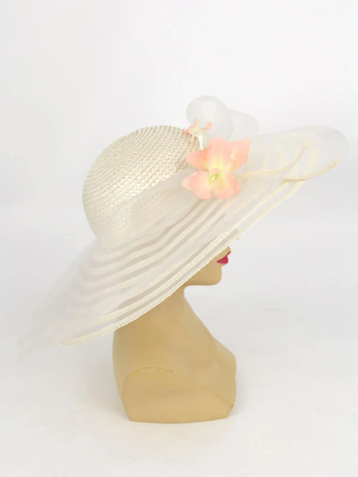 White Seventies Sun Hat Floral Decor