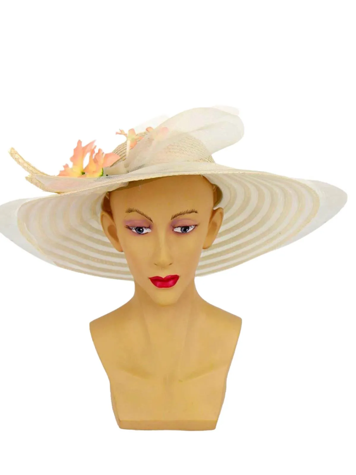 White Seventies Sun Hat Floral Decor