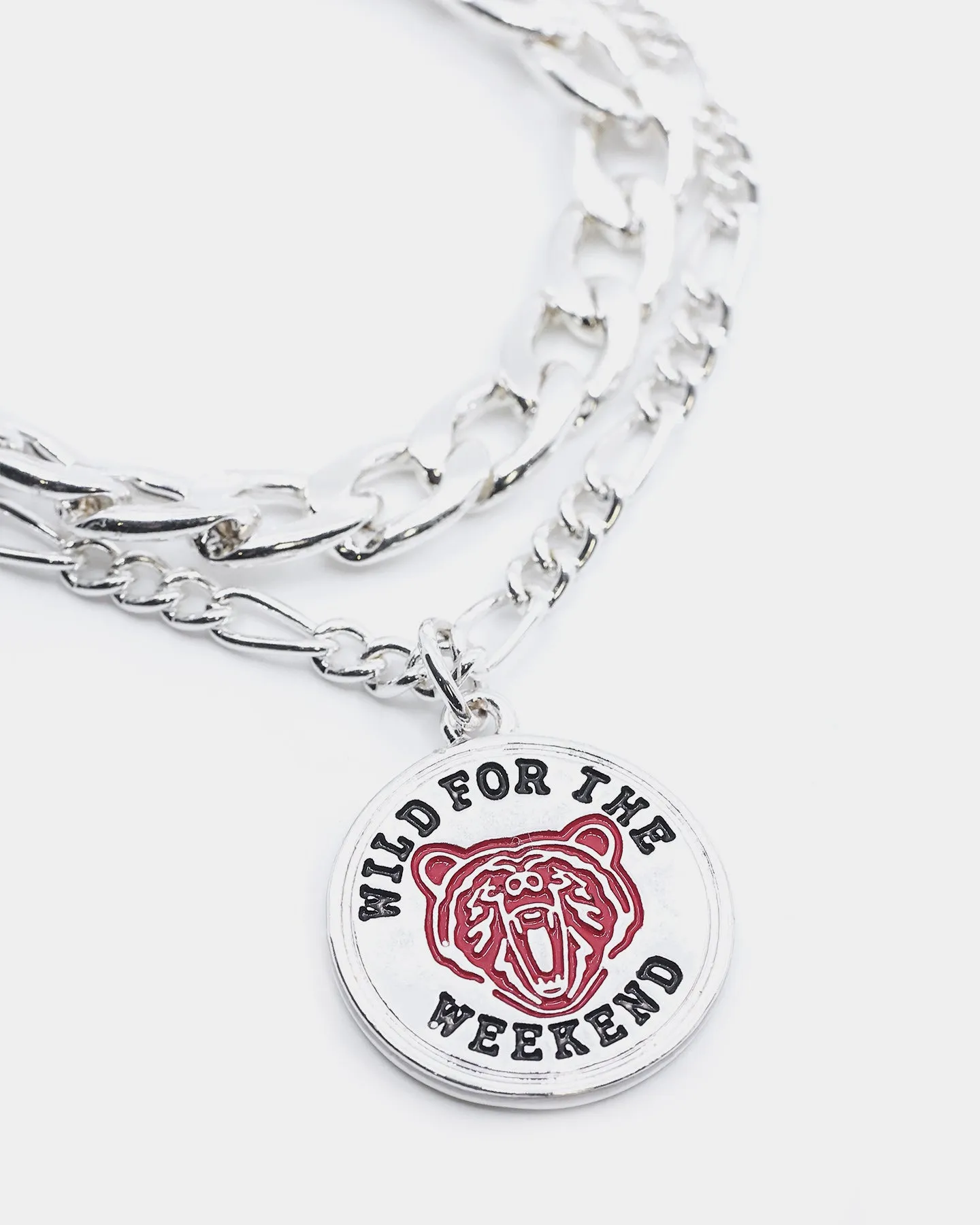 Wild For The Weekend Double Necklace With Bear Pendant Silver