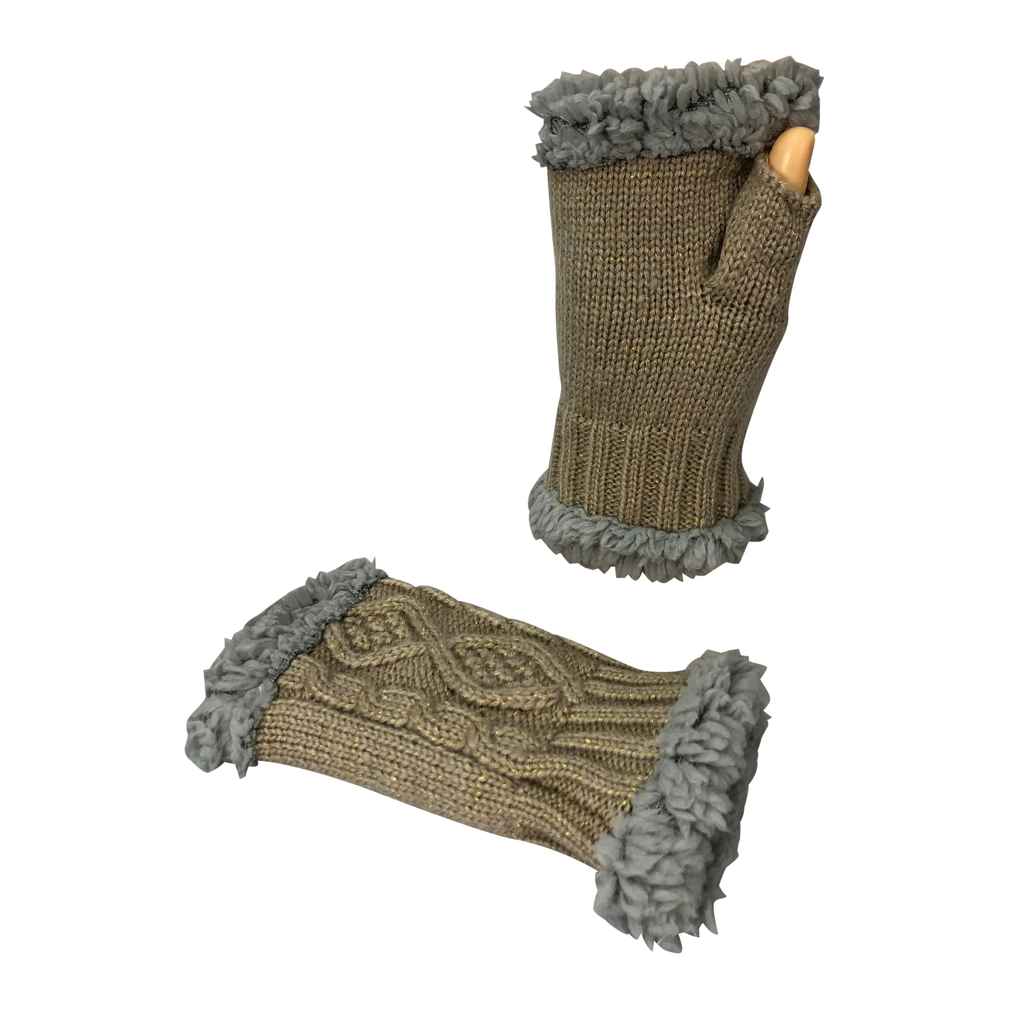 Women's Classic Cable Knitted Hand Warmer Gloves with Sherpa Fur Lining