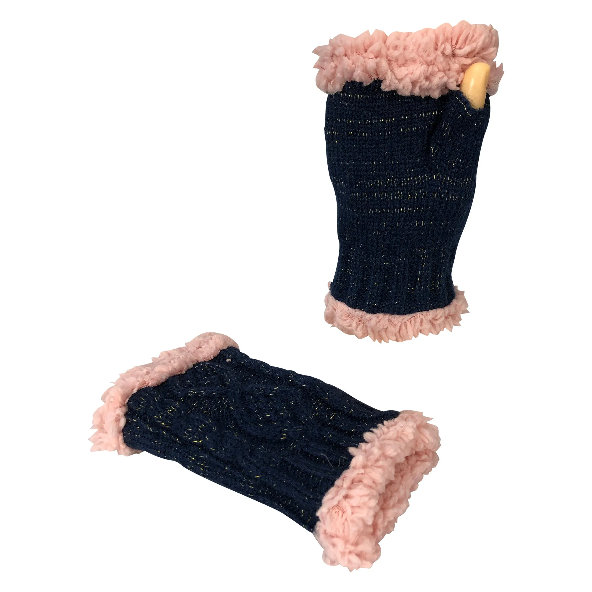 Women's Classic Cable Knitted Hand Warmer Gloves with Sherpa Fur Lining