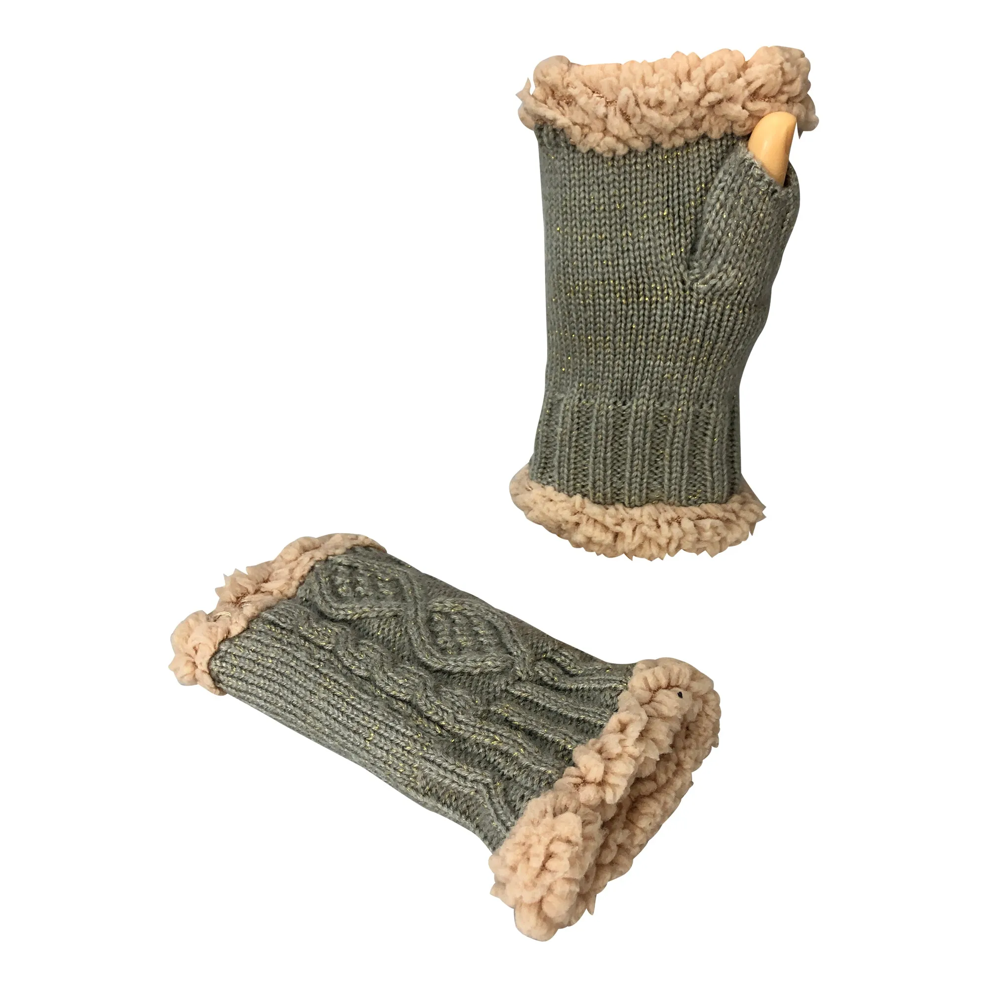 Women's Classic Cable Knitted Hand Warmer Gloves with Sherpa Fur Lining