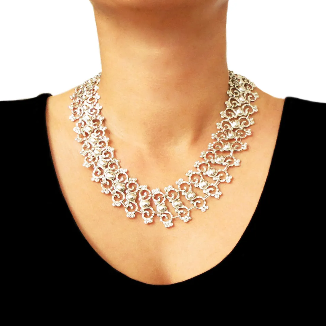 Womens Statement Sterling Silver Necklace